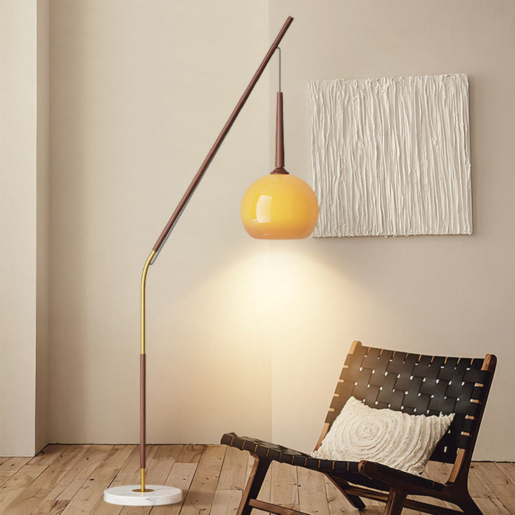 Vintage Wood Glass Floor Lamp for Bedroom