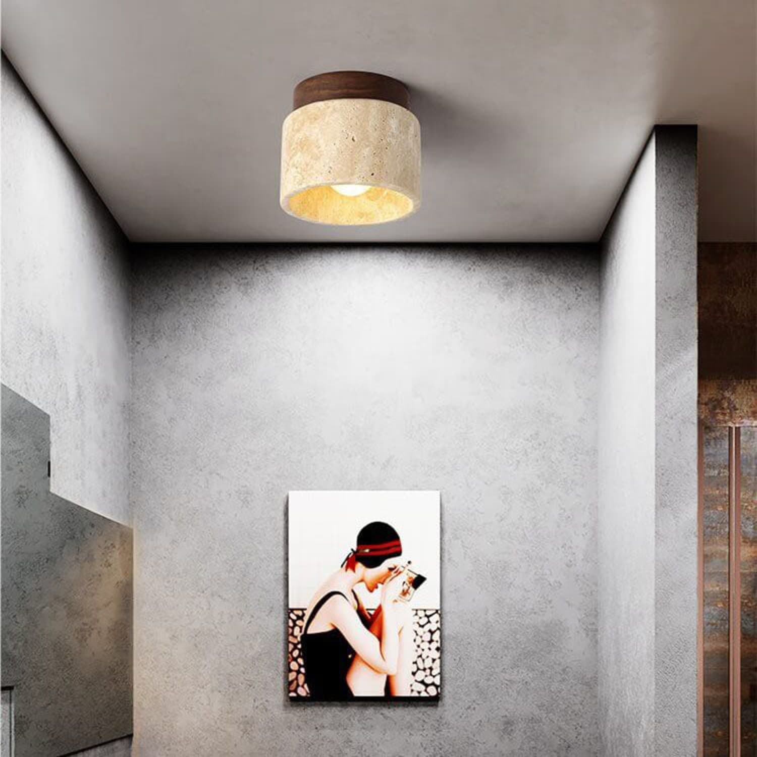 Travertine Flush Mount Ceiling Light for Hallway