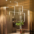 Fleur Art Deco Hanging Light — Geometric Square Frame Chandelier for High Ceilings