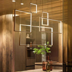 Fleur Art Deco Hanging Light — Geometric Square Frame Chandelier for High Ceilings
