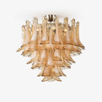 Amber Petal Glass Ceiling Lamp — Flush Petal Light for Bedroom & Hallway