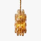 Amber Prism Long Chandelier — Linear Glass Island Light for Kitchen & Dining
