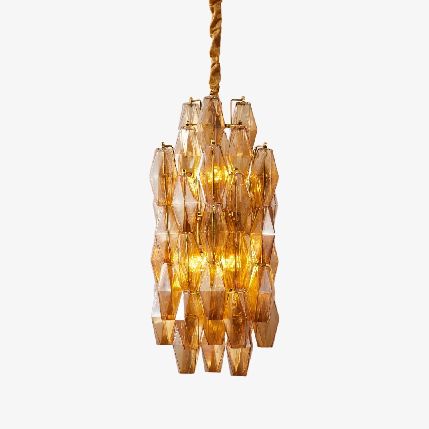 Amber Prism Long Chandelier — Linear Glass Island Light for Kitchen & Dining