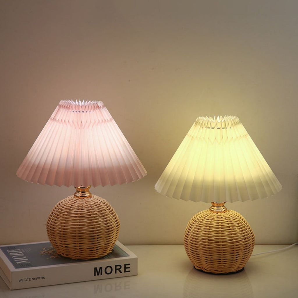 Pleated Rattan LED Table Lamp for Bedroom