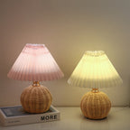 Pleated Rattan LED Table Lamp for Bedroom