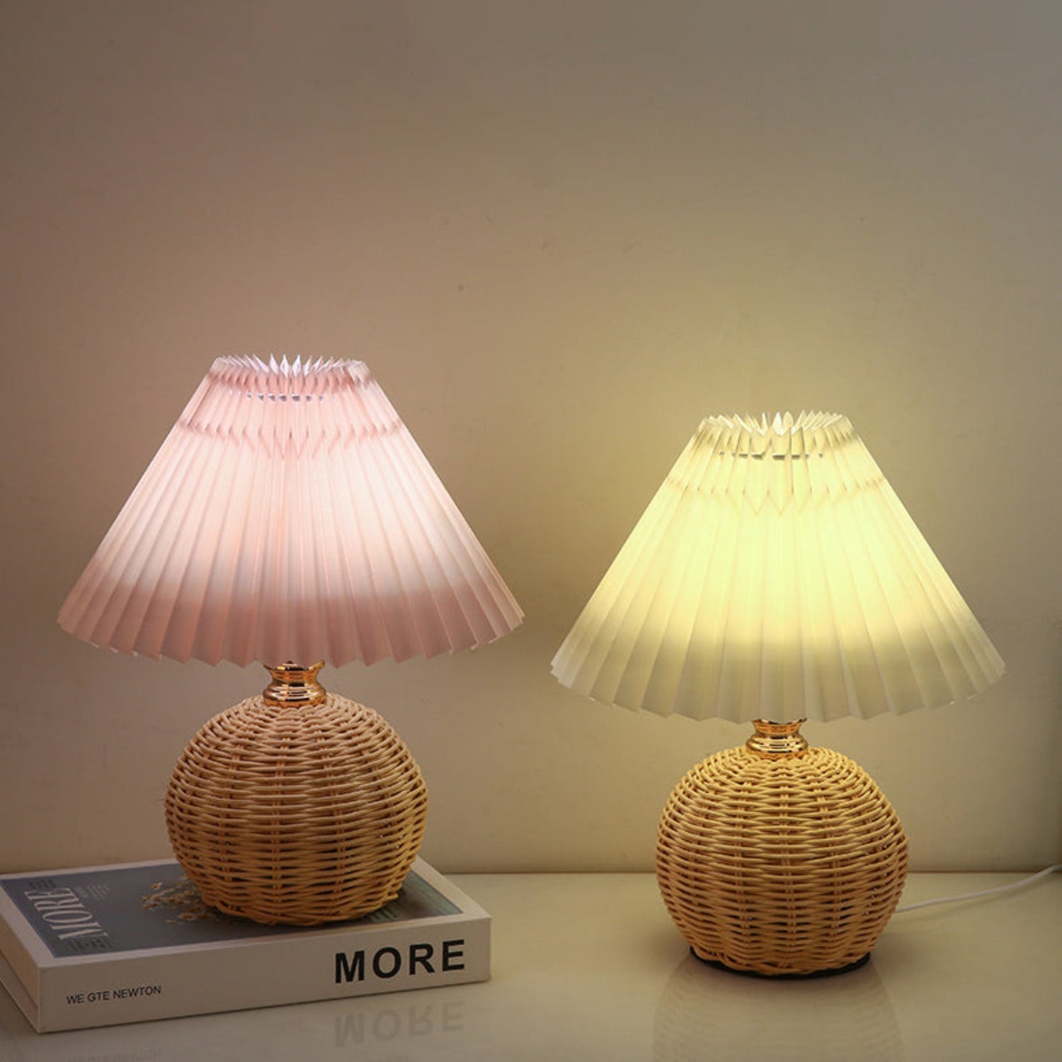 Pleated Rattan LED Table Lamp for Bedroom