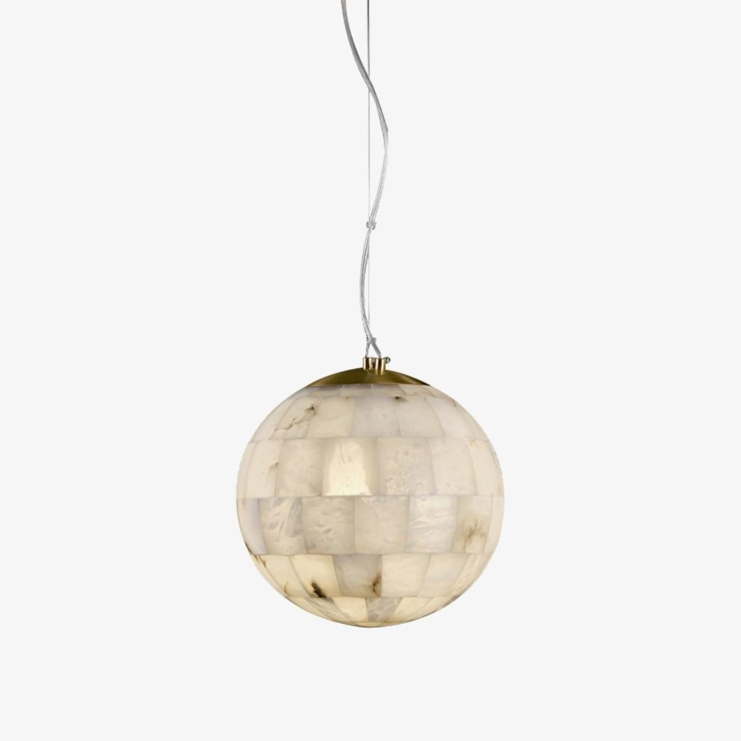 Alabaster Ball Pendant Light — Brass Stone Globe Hanging Lamp for Kitchen Island