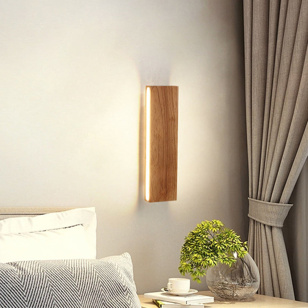 Solid Wood Strip LED Wall Sconce for Bedroom and Hallway