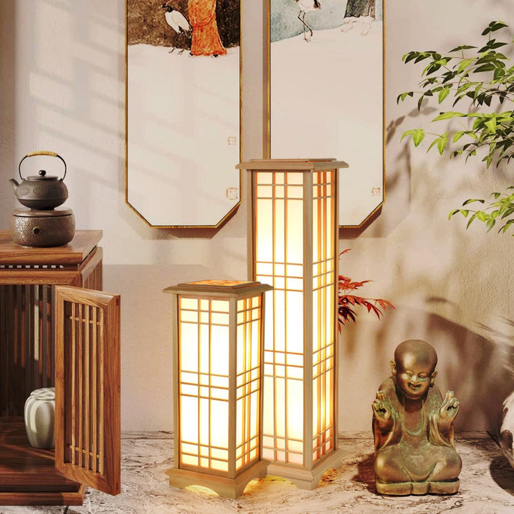 Japanese Wood Pillar Floor Lamp for Bedroom
