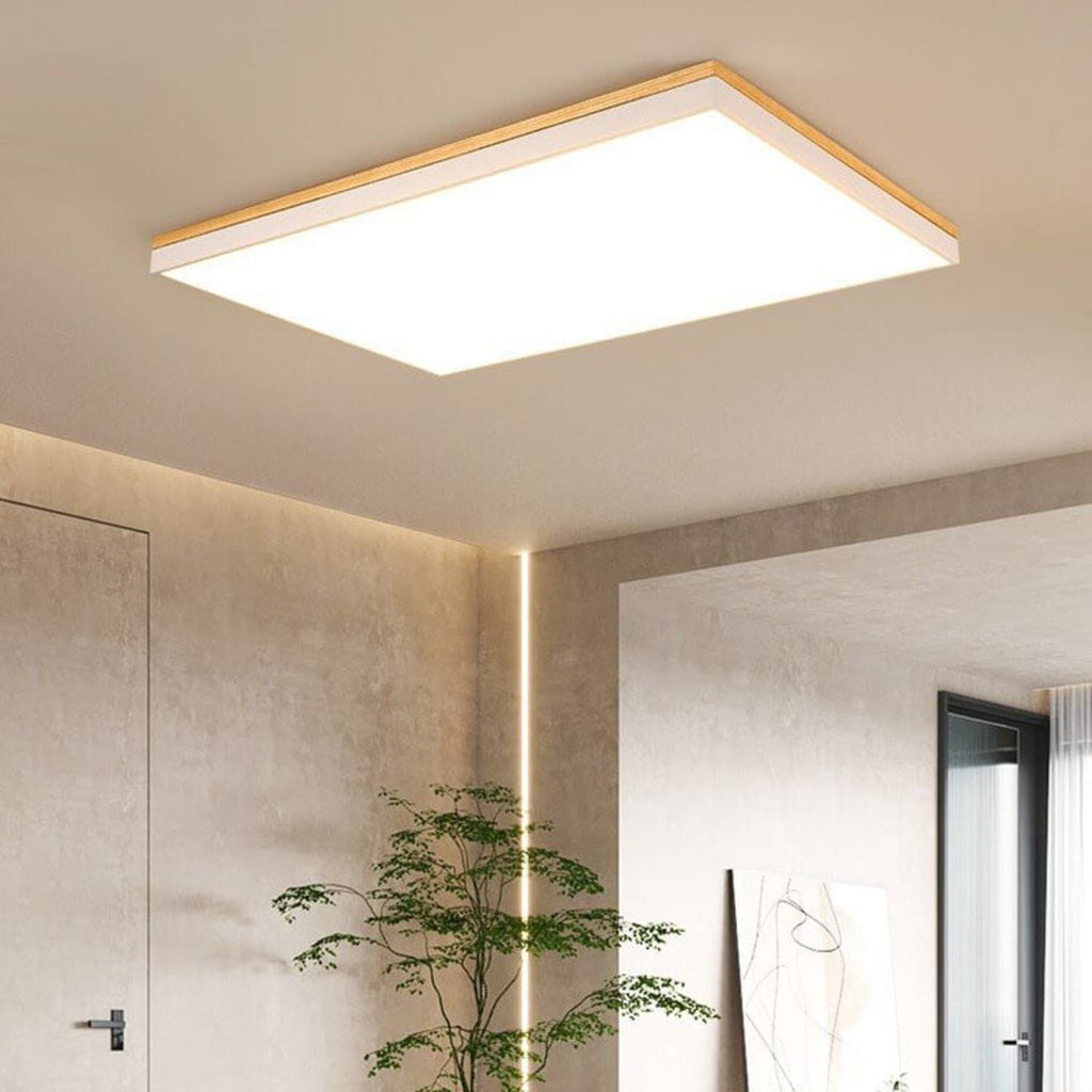 Wood Rectangle LED Flush Mount Ceiling Light for Living Room