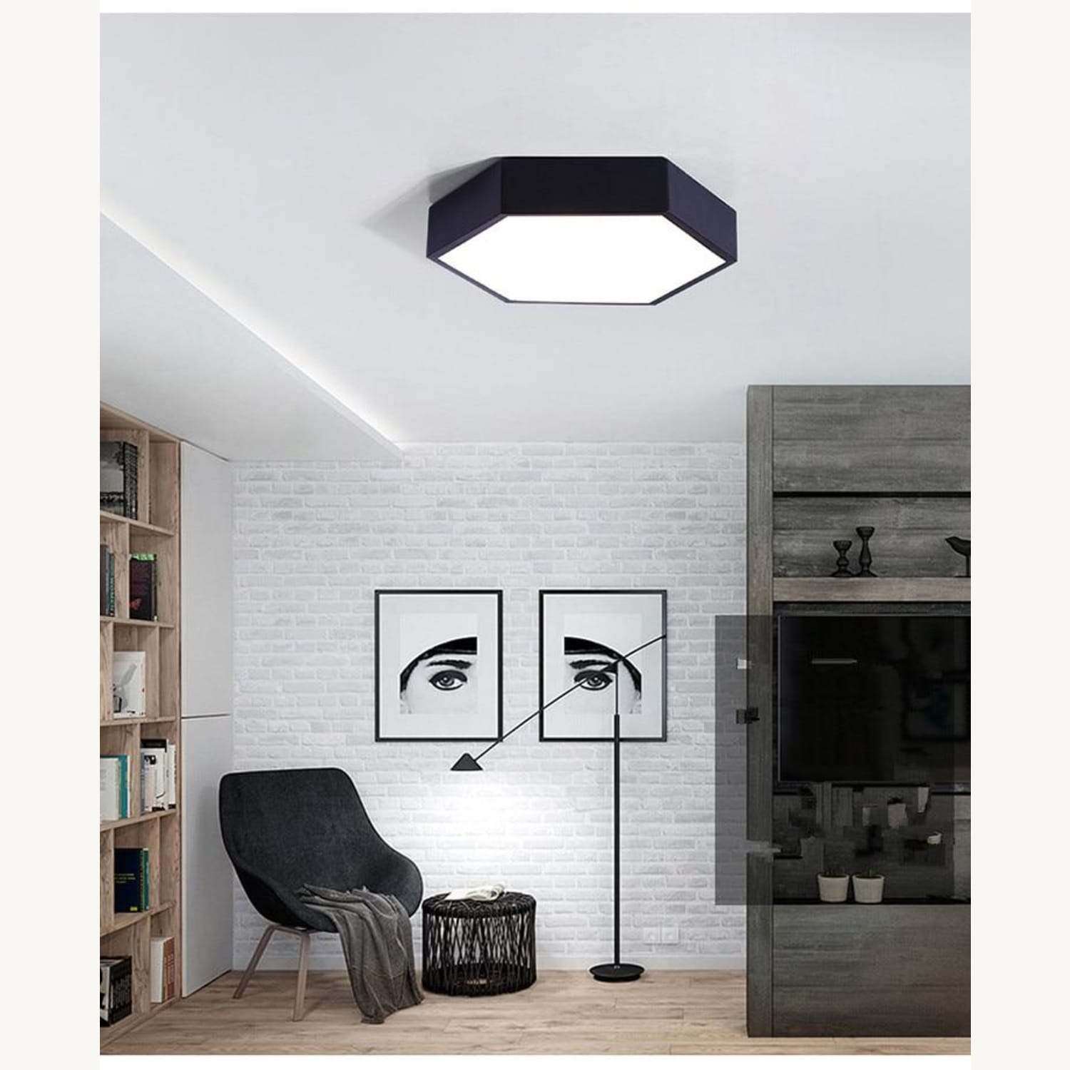 Modern Hexagon LED Ceiling Light — Geometric Flush Mount for Bedroom & Living Room