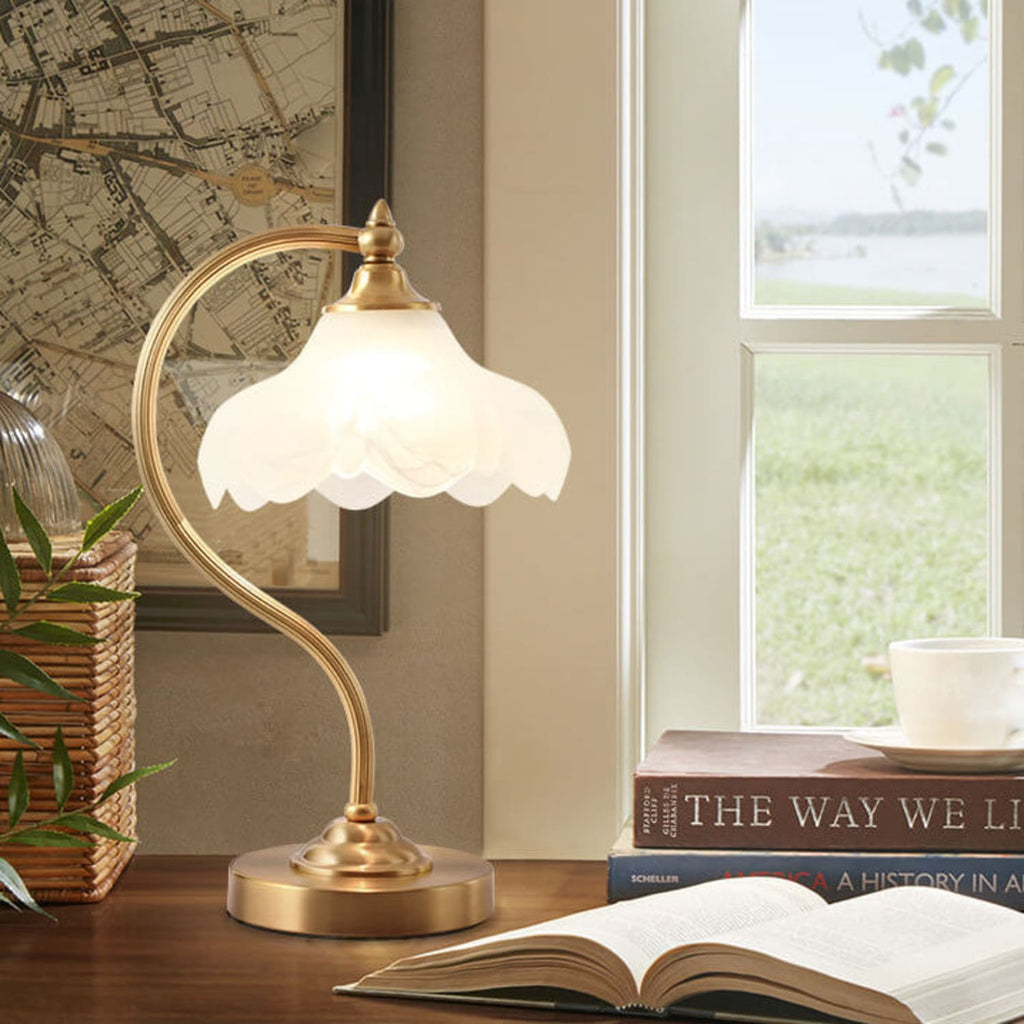 Vintage Brass Glass Petal Table Lamp