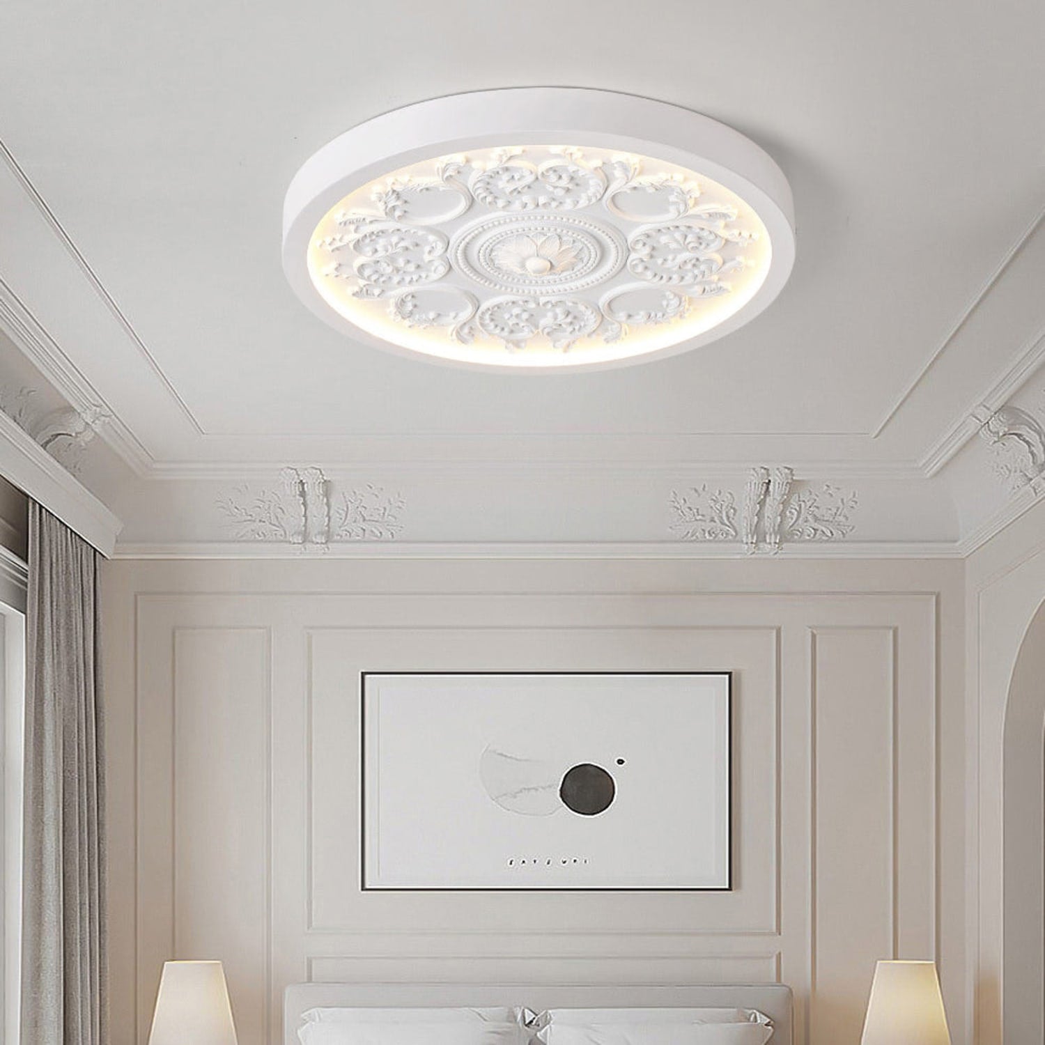 Carved LED Flush Mount Ceiling Light for Bedroom