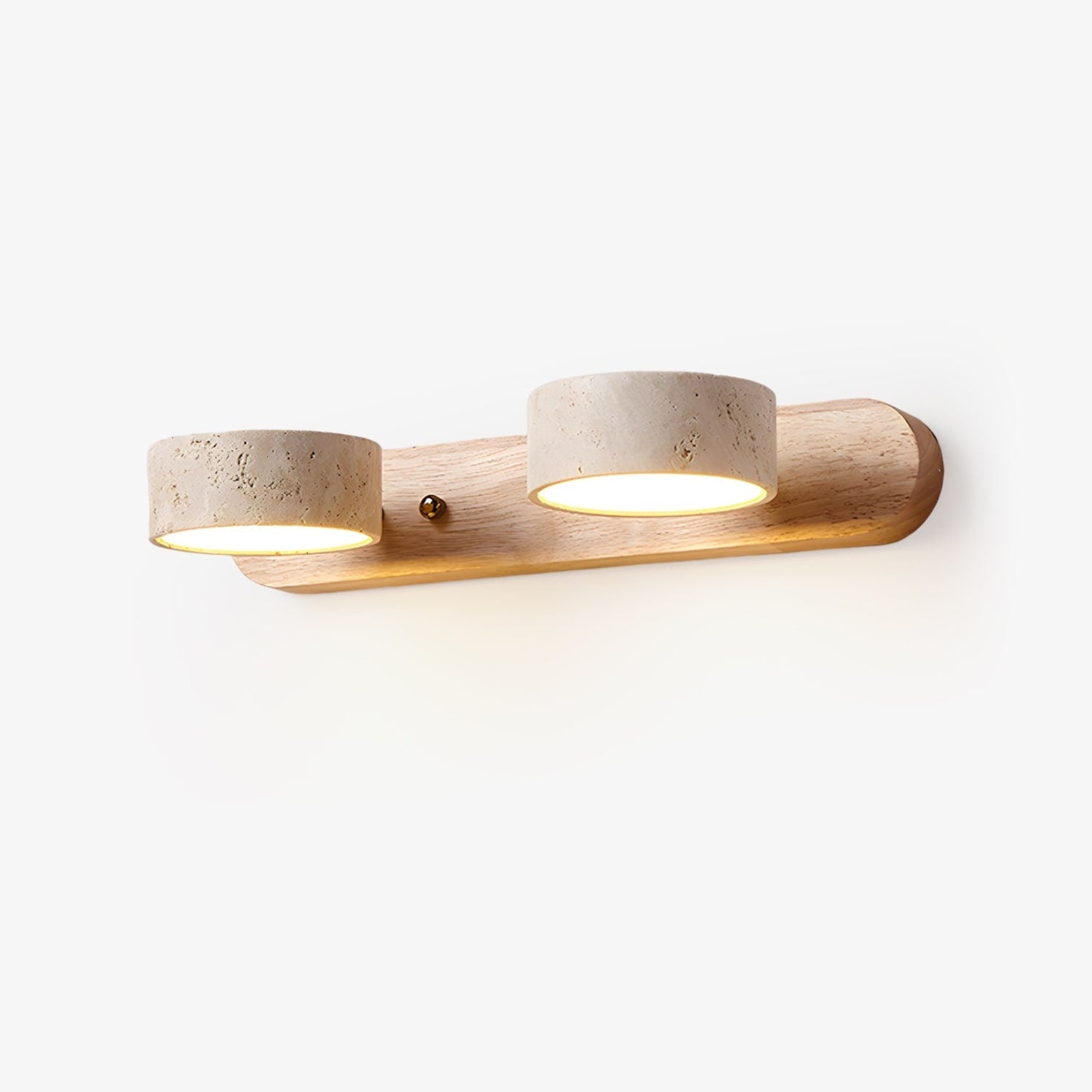 Travertine Duo Wall Light — Natural Stone & Wood Wall Sconce for Bedroom