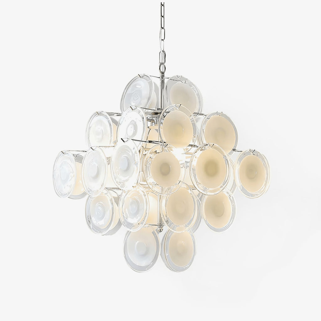 Disc White Glass Chandelier — Stacked White Glass Disc Light for Living Room