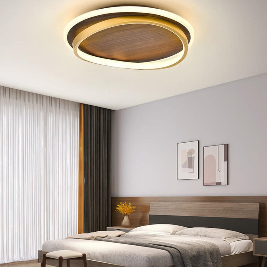 Walnut Grain LED Flush Mount Ceiling Light