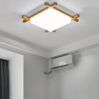 Japanese Wood Square LED Flush Mount Ceiling Light for Bedroom