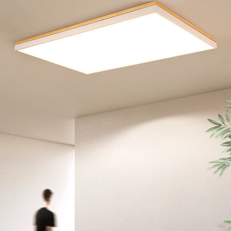 Wood Rectangle LED Flush Mount Ceiling Light for Living Room