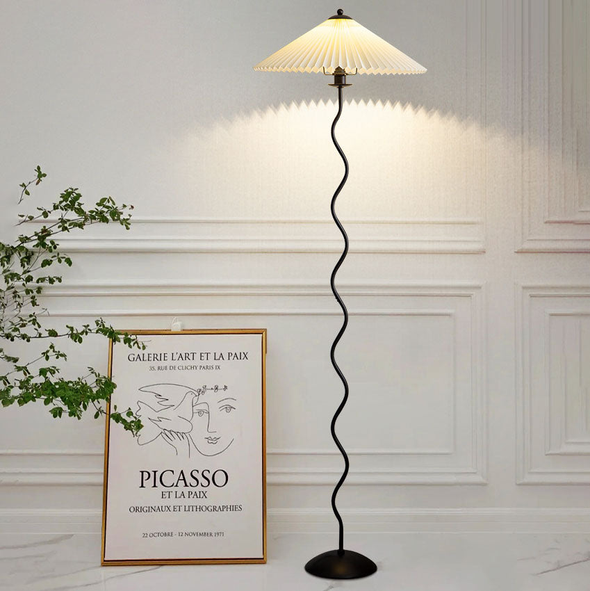 Vintage Pleated Fabric Standing Floor Lamp for Living Room