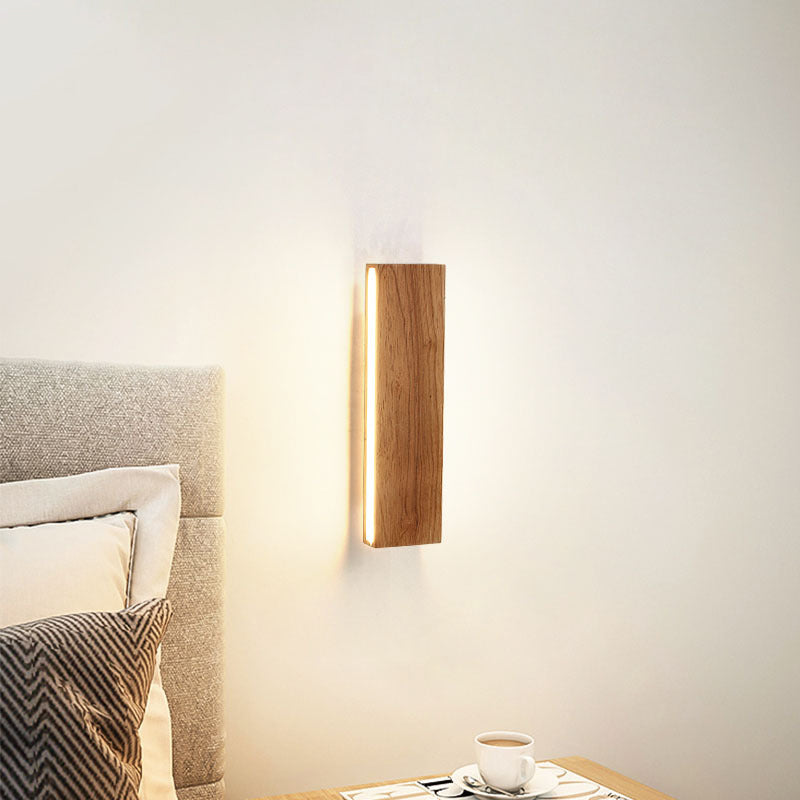 Solid Wood Strip LED Wall Sconce for Bedroom and Hallway