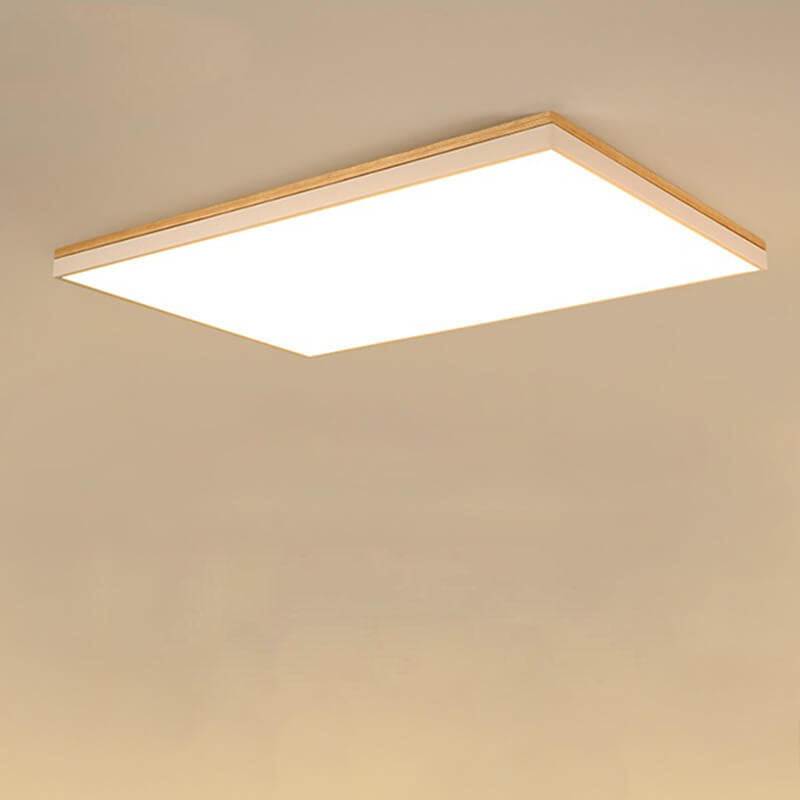 Wood Rectangle LED Flush Mount Ceiling Light for Living Room