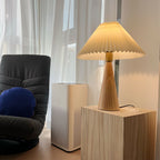 Japanese Pleated Wood Table Lamp for Bedroom