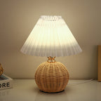 Pleated Rattan LED Table Lamp for Bedroom