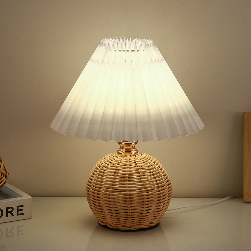 Pleated Rattan LED Table Lamp for Bedroom