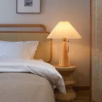 Japanese Pleated Wood Table Lamp for Bedroom