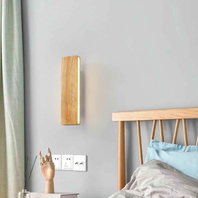 Solid Wood Strip LED Wall Sconce for Bedroom and Hallway