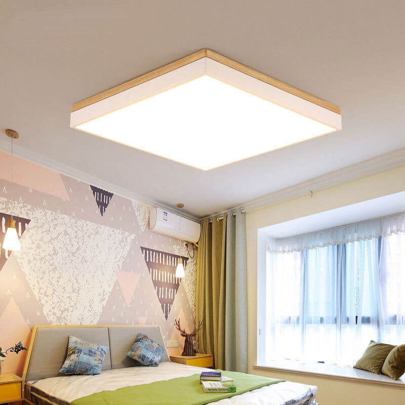Wood Rectangle LED Flush Mount Ceiling Light for Living Room