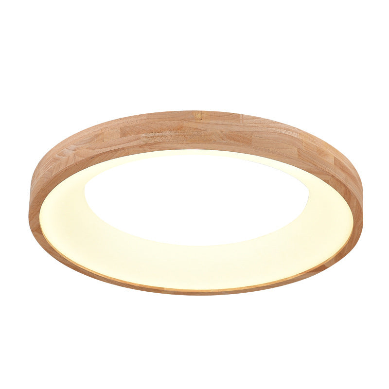 Wood Flush Mount Ceiling Light Round Acrylic Fixture for Bedroom