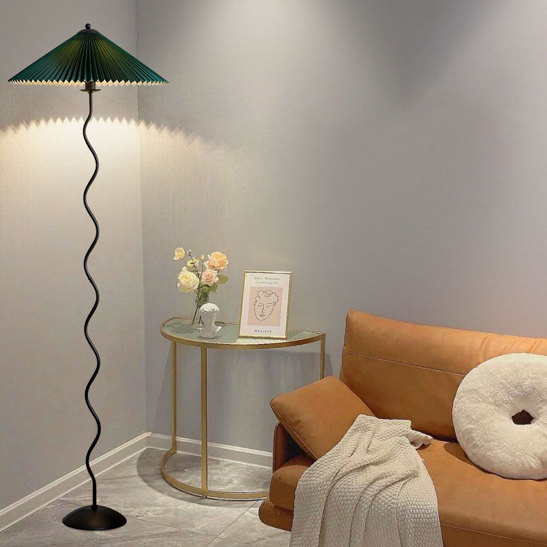 Vintage Pleated Fabric Standing Floor Lamp for Living Room