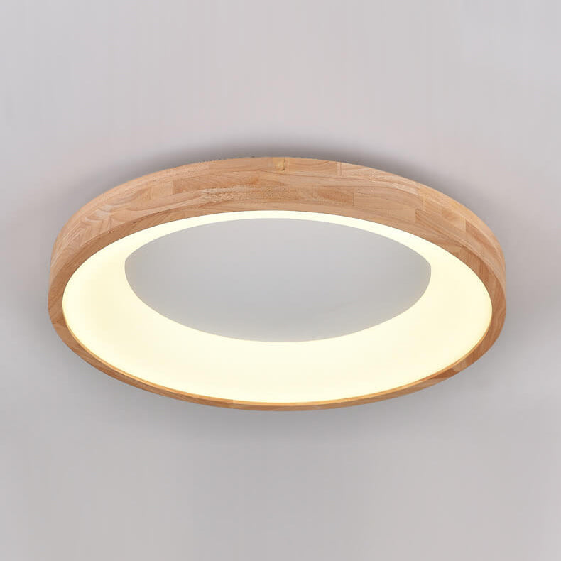 Wood Flush Mount Ceiling Light Round Acrylic Fixture for Bedroom