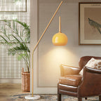 Vintage Wood Glass Floor Lamp for Bedroom