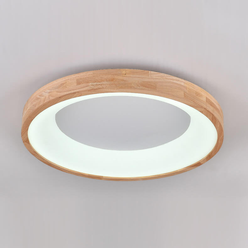 Wood Flush Mount Ceiling Light Round Acrylic Fixture for Bedroom