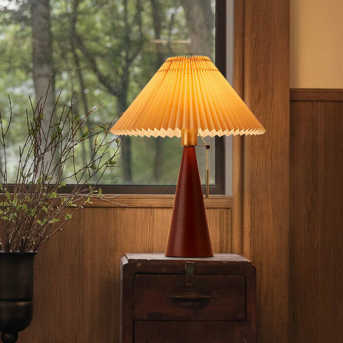 Japanese Pleated Wood Table Lamp for Bedroom