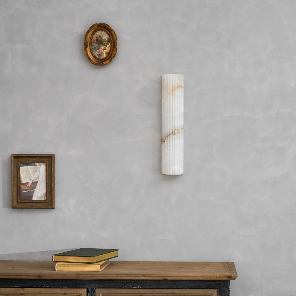 Alvia Alabaster Wall Light — Ribbed Stone Wall Sconce for Bedroom & Hallway