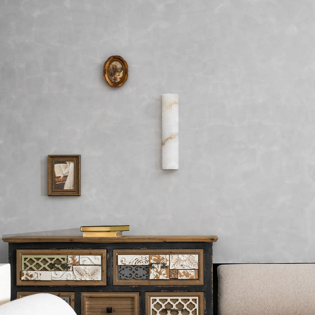Alvia Alabaster Wall Light — Ribbed Stone Wall Sconce for Bedroom & Hallway