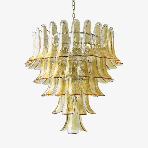 Amber Glass Petals Chandelier — Layered Petal Ceiling Light for Dining Room