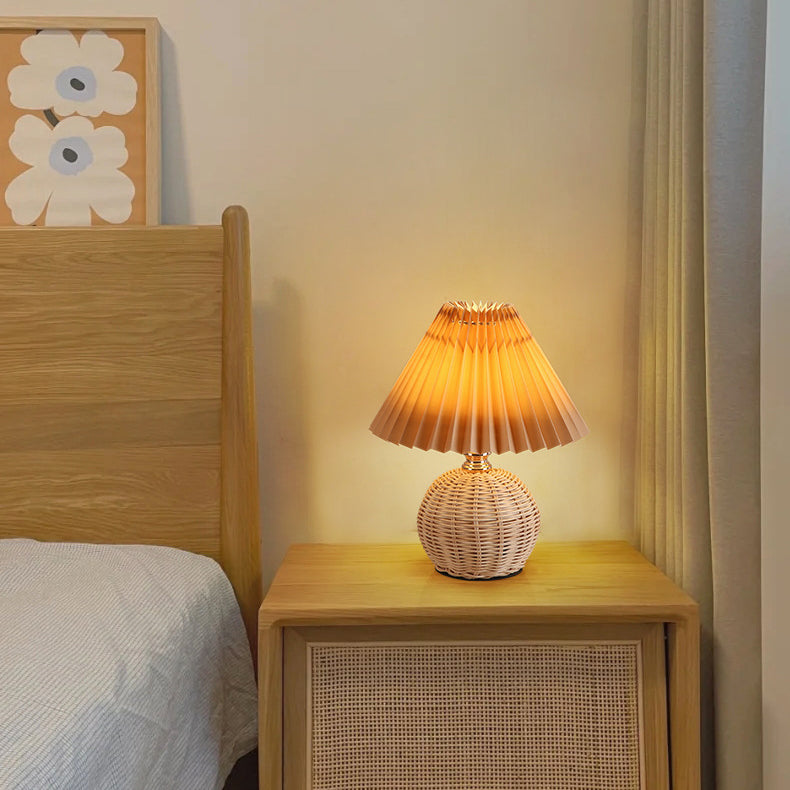 Pleated Rattan LED Table Lamp for Bedroom