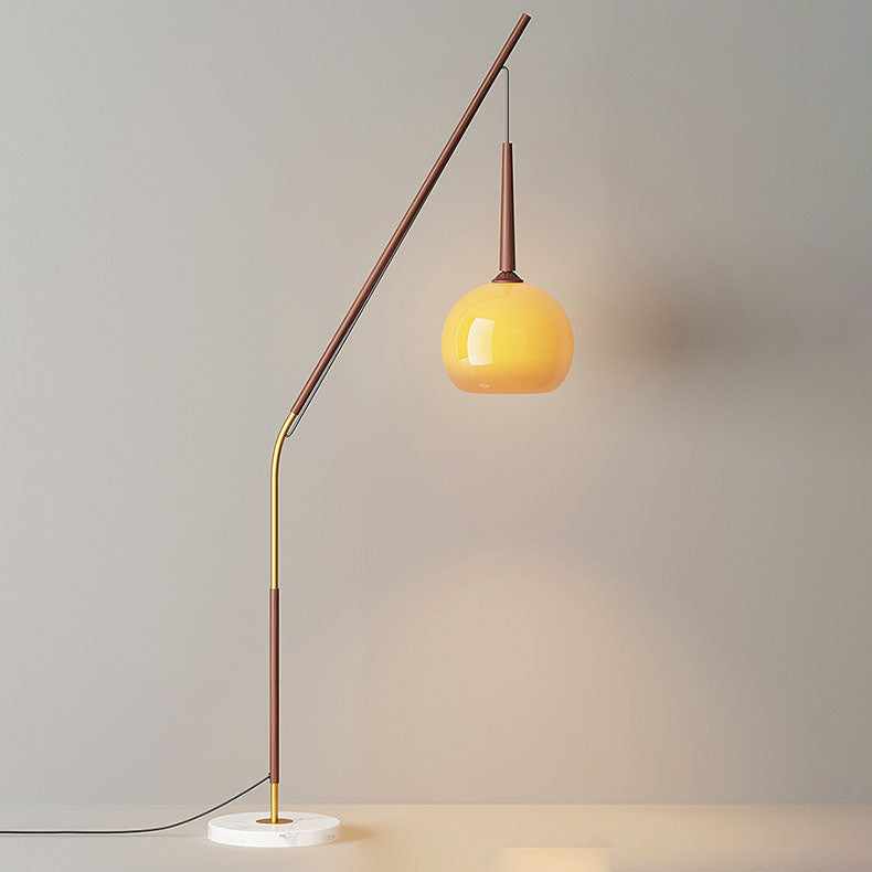 Vintage Wood Glass Floor Lamp for Bedroom
