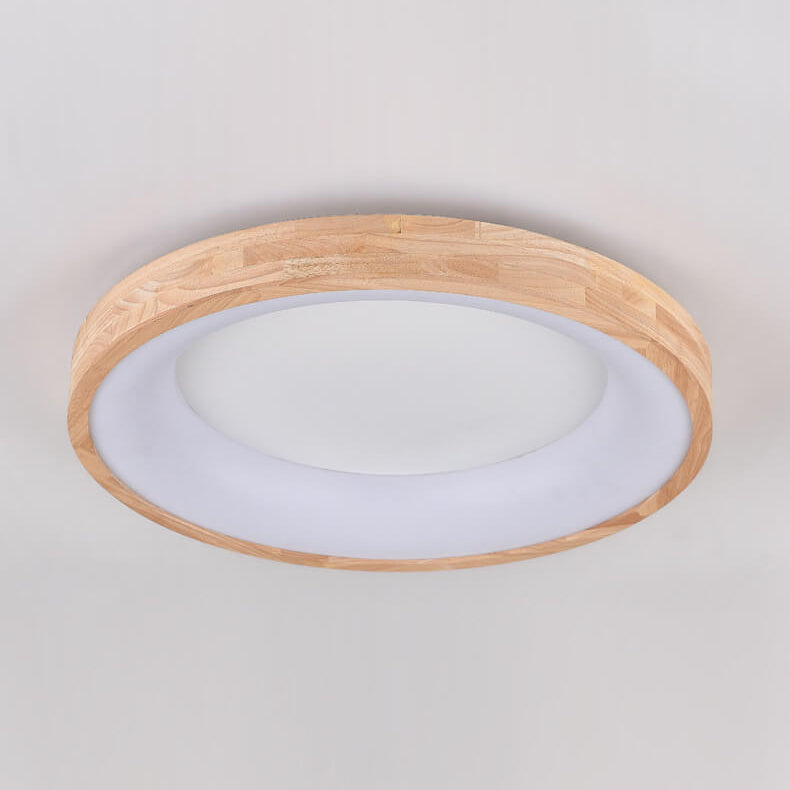 Wood Flush Mount Ceiling Light Round Acrylic Fixture for Bedroom