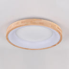 Wood Flush Mount Ceiling Light Round Acrylic Fixture for Bedroom