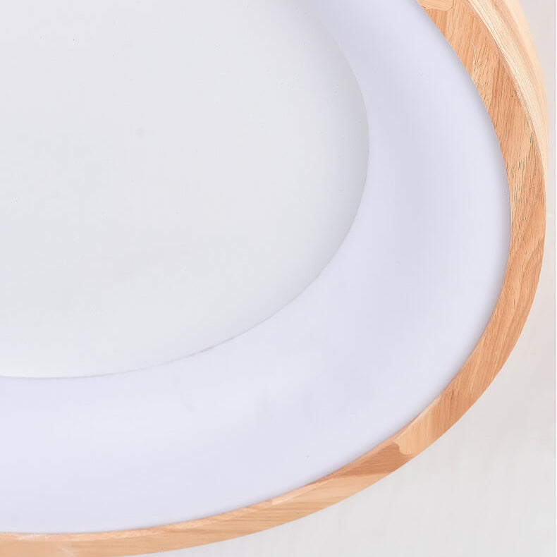 Wood Flush Mount Ceiling Light Round Acrylic Fixture for Bedroom