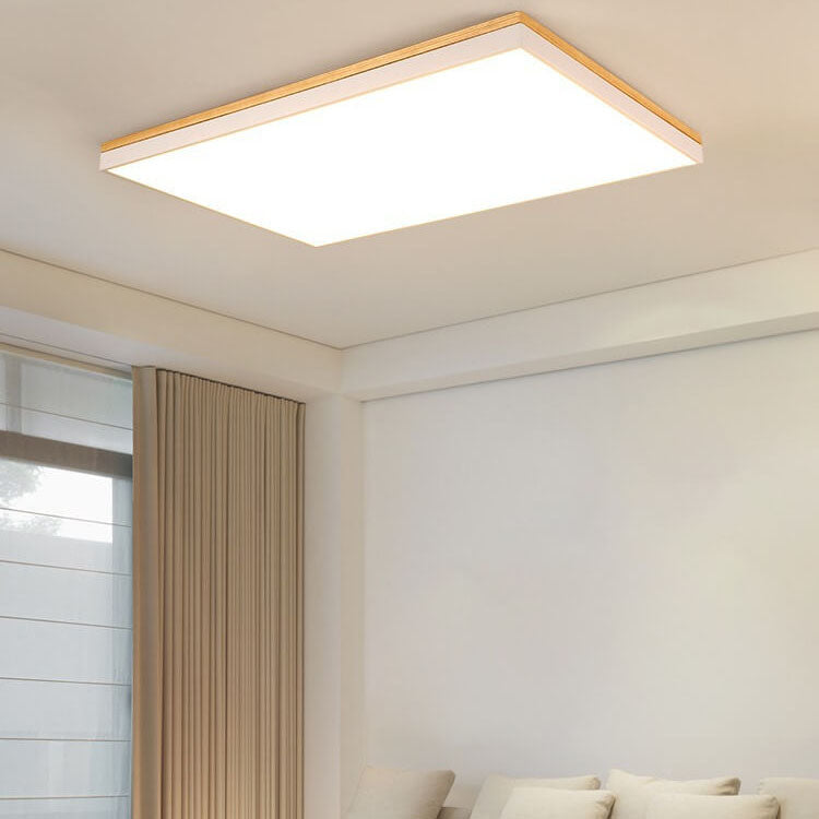 Wood Rectangle LED Flush Mount Ceiling Light for Living Room