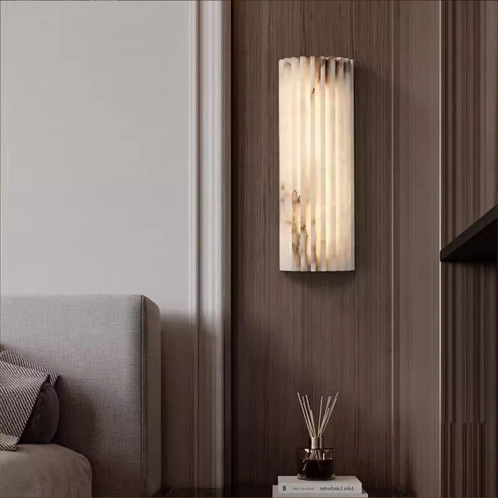 Alvia Alabaster Wall Light — Ribbed Stone Wall Sconce for Bedroom & Hallway
