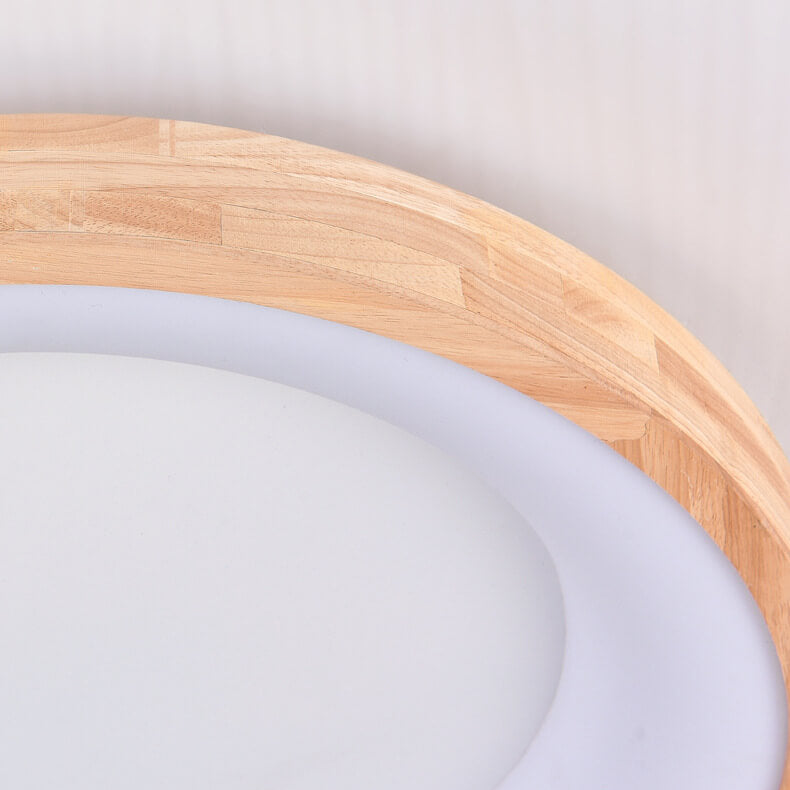 Wood Flush Mount Ceiling Light Round Acrylic Fixture for Bedroom