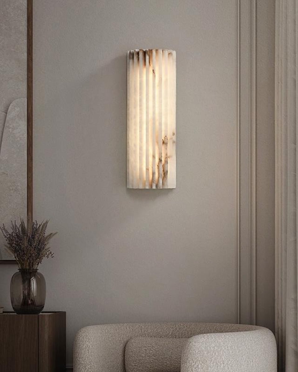 Alvia Alabaster Wall Light — Ribbed Stone Wall Sconce for Bedroom & Hallway