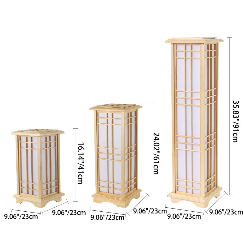 Japanese Wood Pillar Floor Lamp for Bedroom
